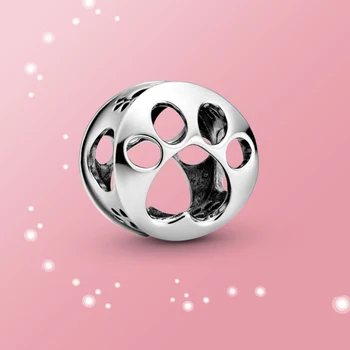 

dog and cat animal footprint round charm Genuine 925 Sterling silver for original Pandora bracelet & bangle Fashion Jewelry Gift