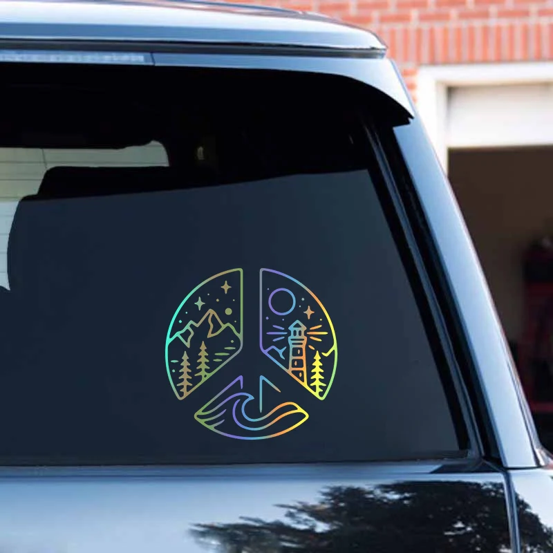 

Car Sticker Creativity Design Adventure World Peace Funny Sticker Decal Reflective Laser Motorcycle Car Styling 14x14cm