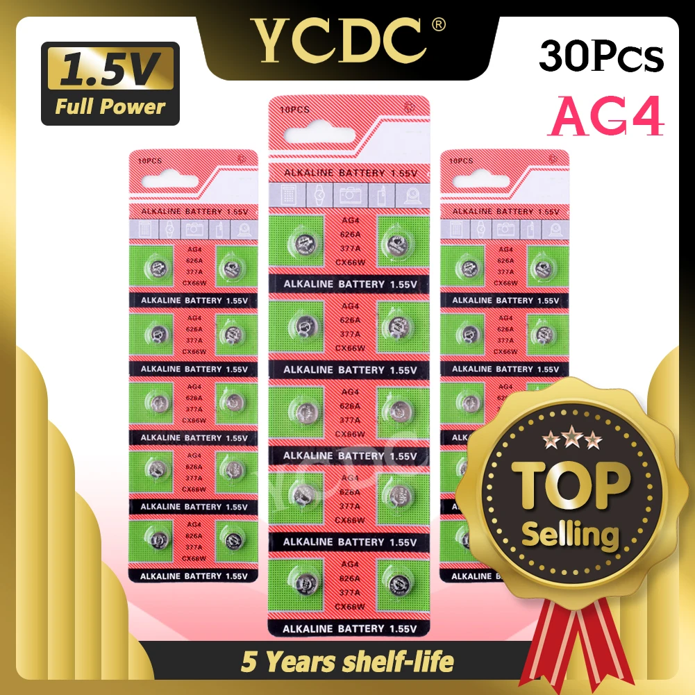 30 шт./лот AG4 для часов игрушки пульт SR626 177 батарея щелочная 1 55 V 626A 377A CX66W LR626 377