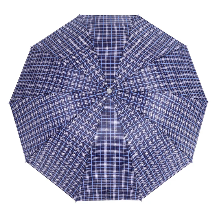 

10 Bone Extra-large Polyester Plaid Reinforced Business Customizable Advertising Umbrella Three Fold Gift Folding Umbrella
