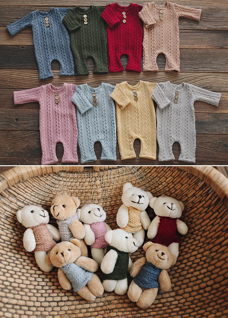 New 8-color pattern wool knitted bear jumpsuit suit clothing clothes baby photo newborn photography props