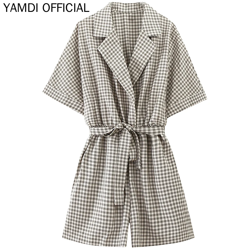 YAMDI новые модные Подиумные клетчатые комбинезоны Женская одежда с коротким рукавом Комбинезоны Комбинезон Корейский Ladise рабочая одежда Женский Игровой костюм