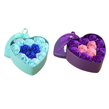 

22Pcs Artificial Flowers Rose Soap Flower Heart Shape Diy Wedding Decoration for Souvenir Valentines Day Gifts Flore - 11Pcs Blu