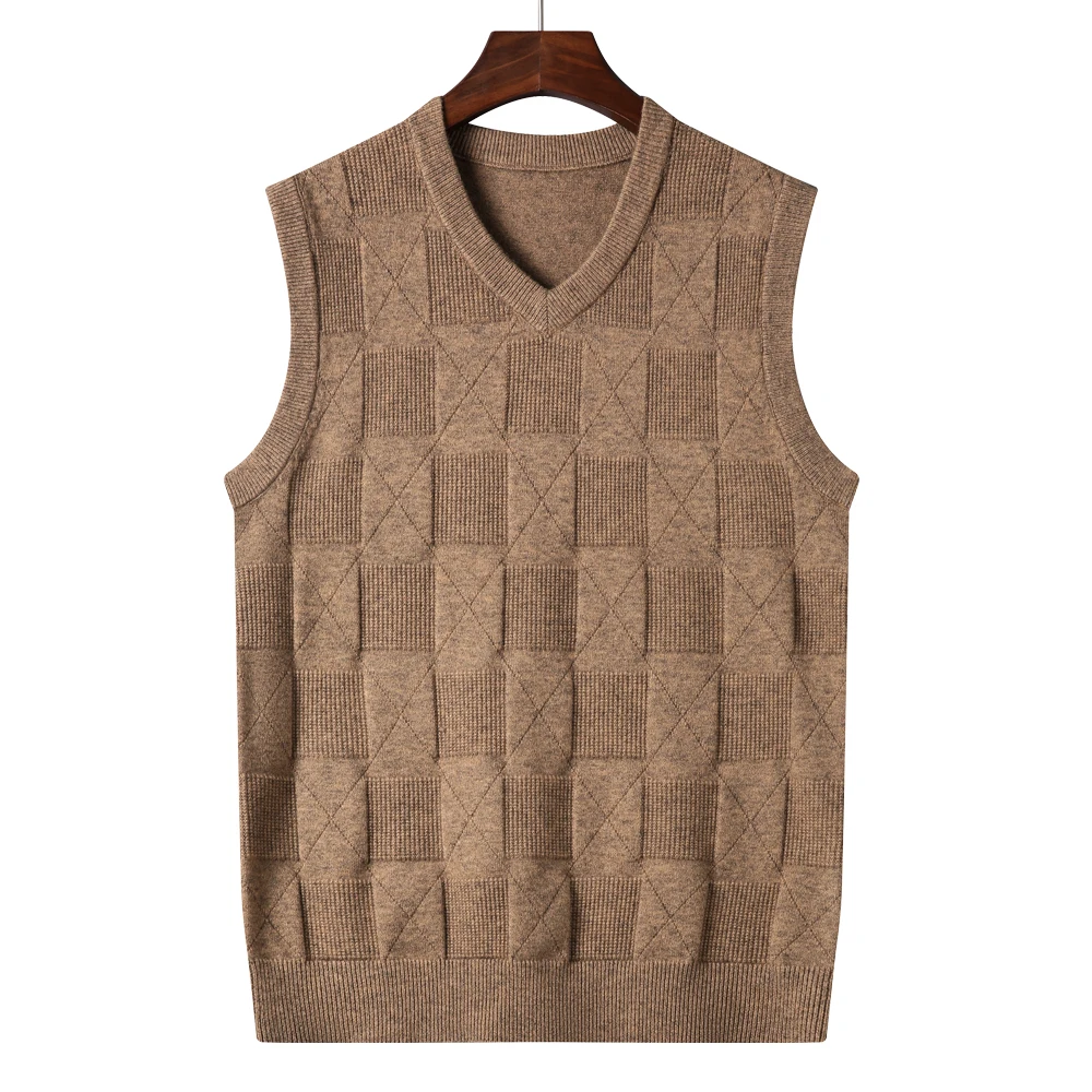 Autumn New Men's Khaki V-Neck Knitted Vest Business Casual Classic Style Thick Sleeveless Sweater Vest Male Brand Clothing