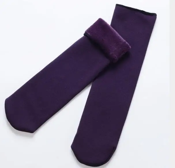 Повседневные носки для женщин, нейлон плюс бархат, уплотненные носки, одноцветные, дышащие, эластичные, женские, средней длины, теплые, зимние - Цвет: Фиолетовый