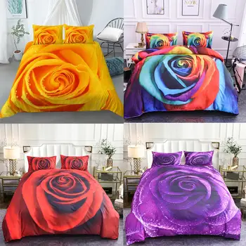 

4 Colors Rose Flower Bedding Set 3D Rose Comforter Set Twin Double Full Queen King Size Bedroom Set Bedroom DéCor