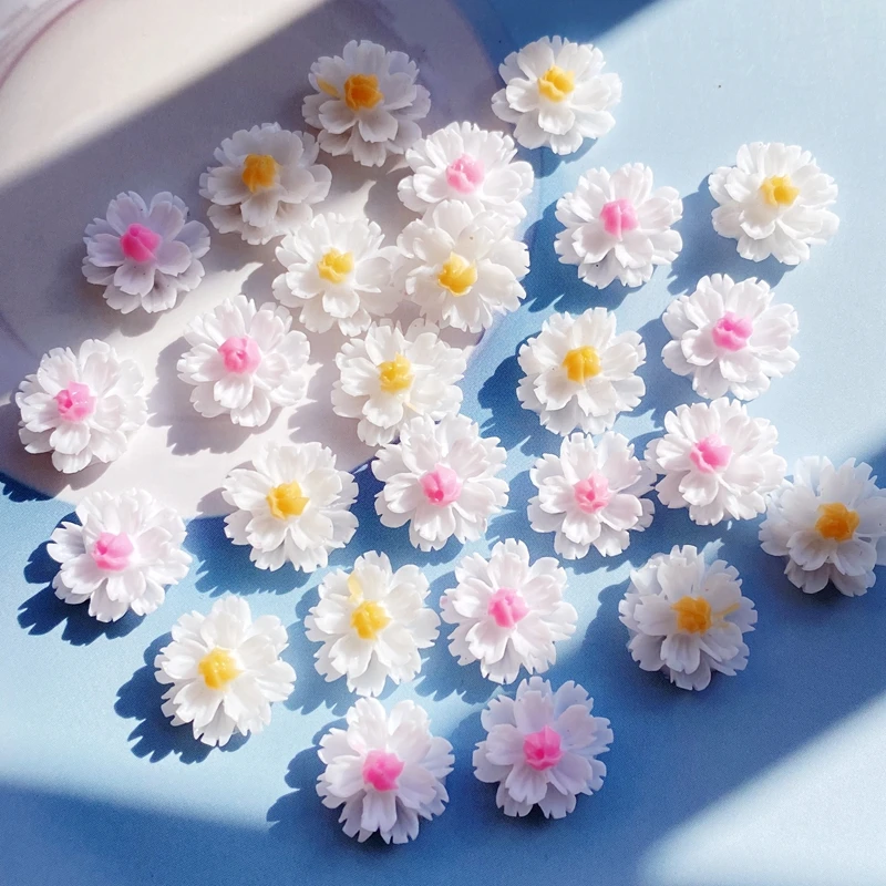 60Pcs Cute Mixed Mini Little White Flowers Flat Back Resin Cabochons Scrapbooking DIY Jewelry Craft Decoration Accessories H220