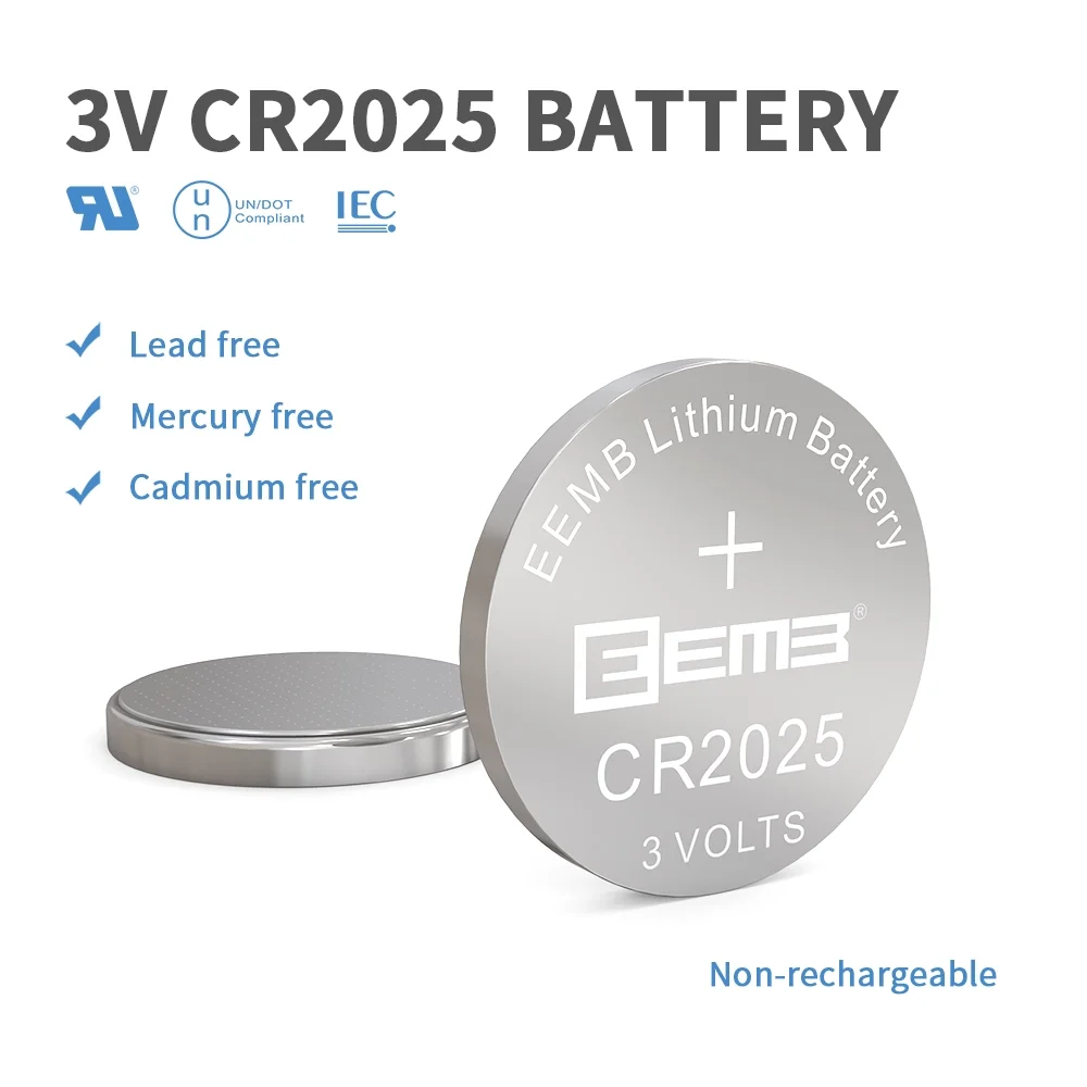 EEMB 10PCS CR2025 Button Battery 2025 3V 150mAh Lithium Battery Coin Cell Batteries for Toy Watch Calculator Tablets Scale