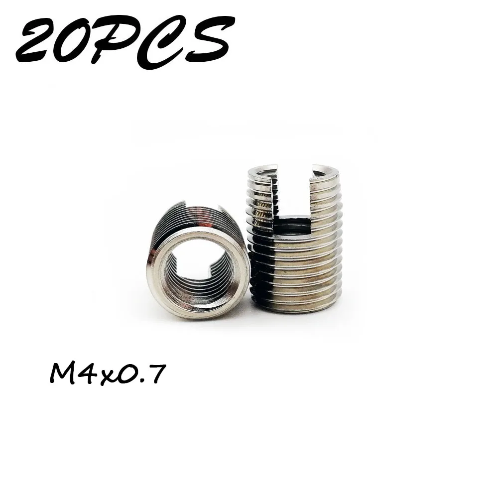 

20PCS stainless steel Threaded Inserts Metal M4-0.7 Thread Repair Insert Self Tapping Slotted Screw Threaded