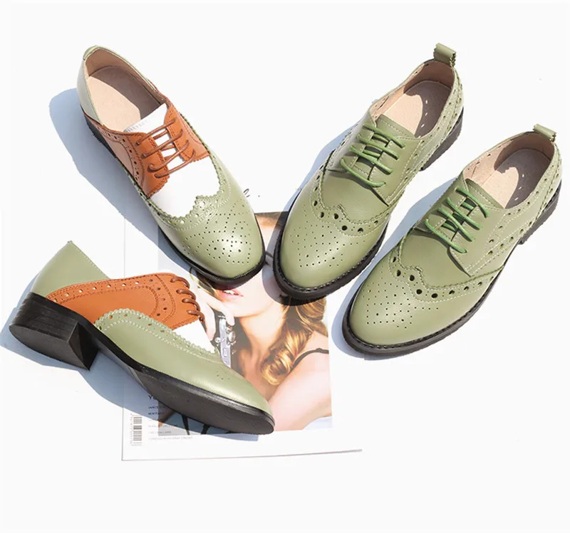 Spring 2020 New Genuine Leather Lace-Up College Women's Brogues Shoes Vintage Carved Single Oxford Shoes For Woman Plus Size 43 (3)