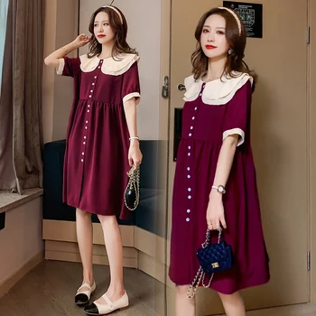 

7012# Summer Korean Fashion Maternity Dress Sweet Wine Red Chiffon Clothes for Pregnant Women Hot Pregnancy Clothing