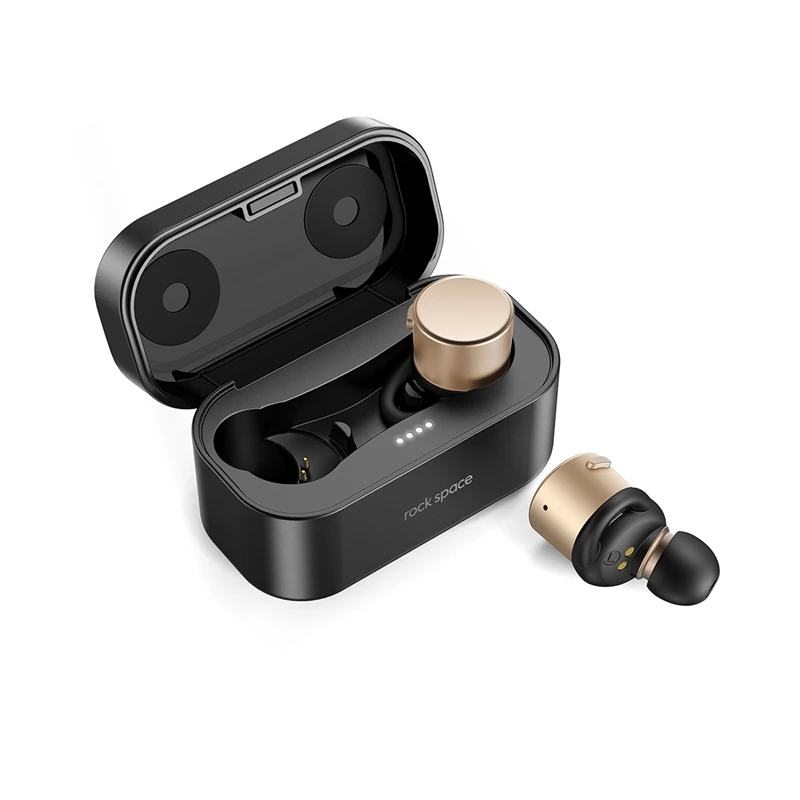 Беспроводные наушники ROCK TWS Bluetooth 4,1, настоящие беспроводные стерео наушники, мини наушники-вкладыши с микрофоном и зарядным устройством для мобильного телефона - Цвет: Gold