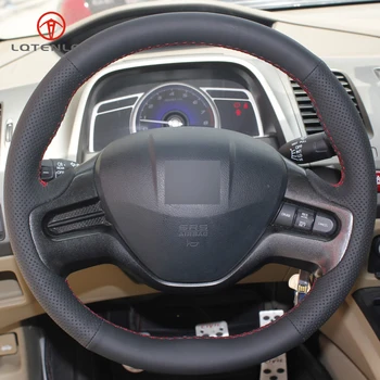 

LQTENLEO Black Artificial Leather Hand-stitched Car Steering Wheel Cover for Honda Civic Old Civic 2006-2009