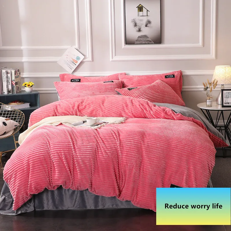 

Magic Plush crystal Plush warm bed Four Piece Flannel bed sheet double quilt set coral Plush winter