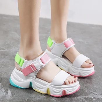 

Women Sandals Fashion Splice Multicolor Upper Buckle Decoration Velcro Color Thick Bottom Vacation Leisure Sport Women Sandals
