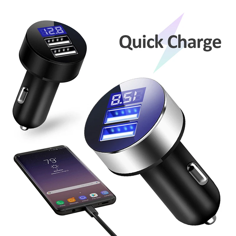 Зарядное устройство для автомобиля с двумя портами USB со светодиодным дисплеем