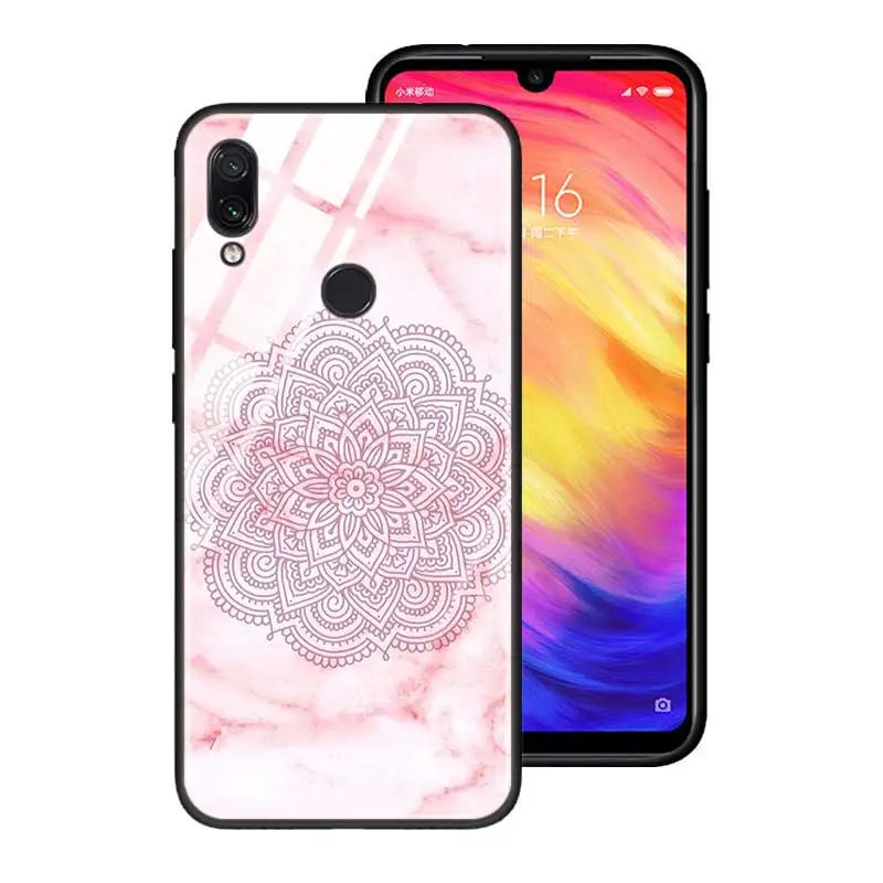 T04 Чехол из закаленного стекла для Red mi 7 8A Note6 7 8 K20 K20 Pro Shell для Xiaomi mi A3 CC9E CC9 силиконовый край чехол Мандала чакра Йога - Цвет: T04