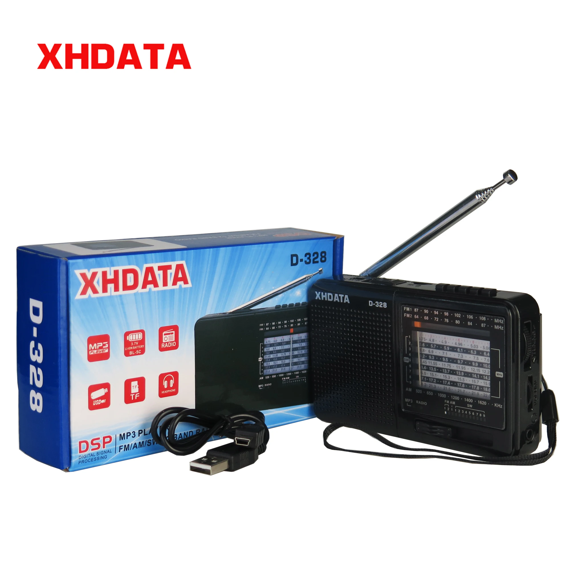 Портативный Компактный радиоприемник XHDATA FM радио AM SW mp3 плеер с разъемом для