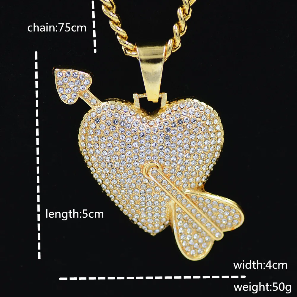 

European and American Jewelry heart-shaped broken heart men and women's couple pendant full of zircon hip hop Necklace