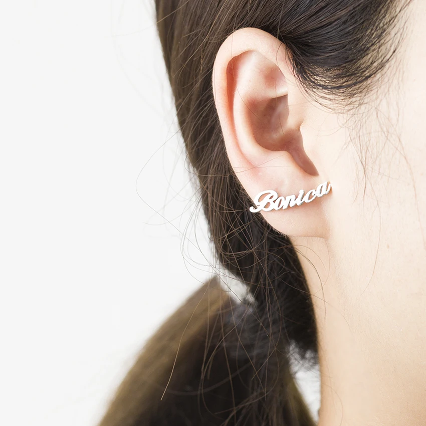 

1 Pair Custom Name Earrings For Women Customize Initial Cursive Nameplate Stud Earring Bijoux Femme Jewelry Accessories Mujer