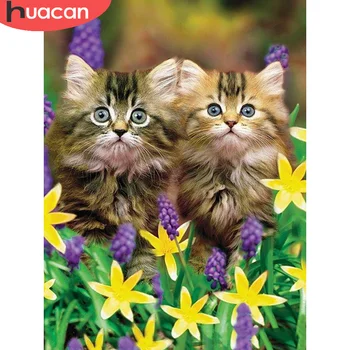 

HUACAN Full Drill Diamond Painting Cross Stitch Cat 5D Diamond Embroidery Animal Mosaic Handmade Home Decor