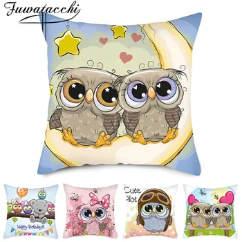 

Fuwatacchi Cartoon Owl Printed Pillow Cover Baby Nighthawk Animals Cushion Cover for Baby Sofa Decorative Pillowcases 45x45cm