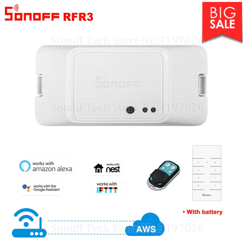 Itead Sonoff RFR3 433Mhz RF DIY Controlled Smart Wifi Switch With RM433 Remote Operate via eWeLink Works With Alexa Google Home