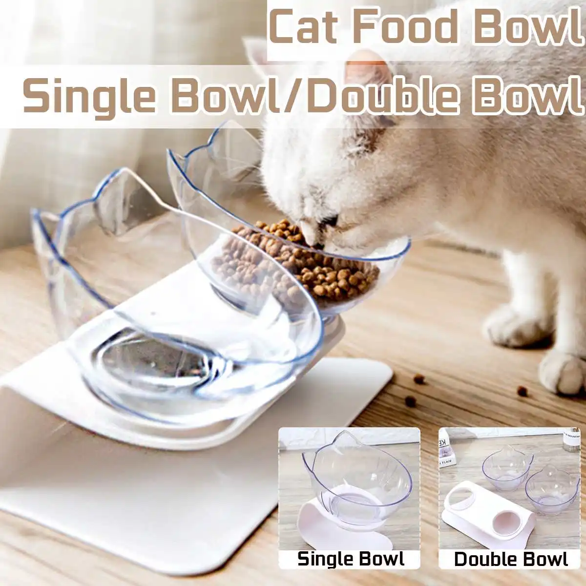 Pet Cats Transparent Bowl With Holder Anti Slip Cat Food Dish Pet