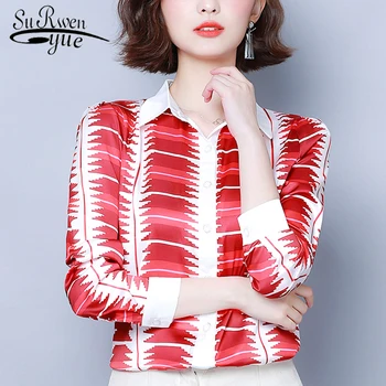 

Womens tops and blouses 2019 ladies tops chiffon shirt for women tops long sleeve button Geometric V-Neck plus size tops 6488 50