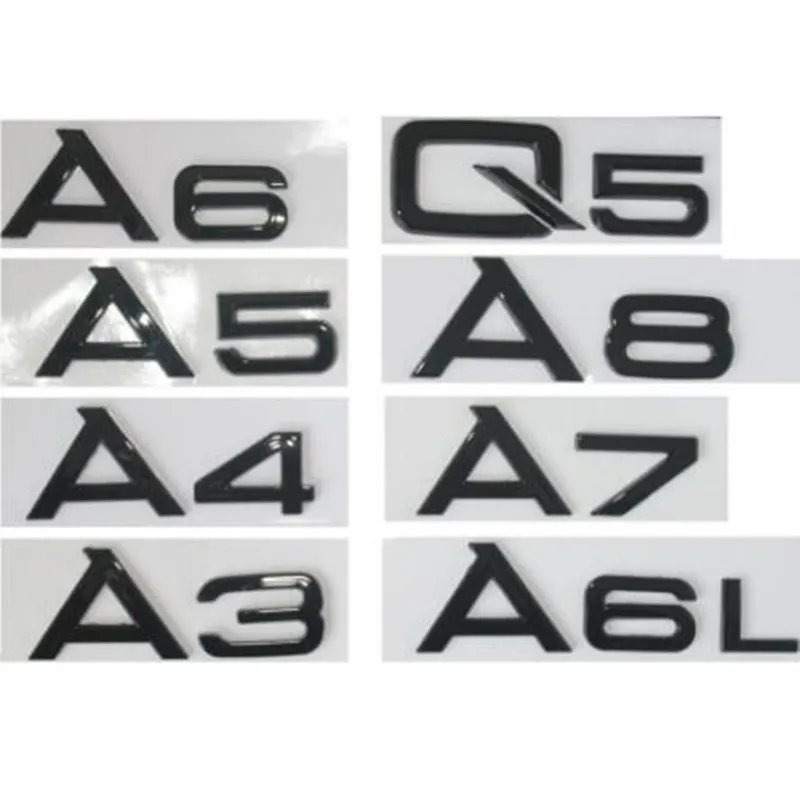 Глянцевые глянцевые черные буквы багажника Эмблемы для Audi A3 A4 A5 A6 A7 A8 A4L A6L A8L Q3 Q5 Q7 35