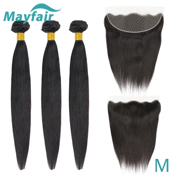 

Mayfair Straight Hair Bundles With Frontal 13*4 Lace Frontal With Bundles M Non-Remy Brazilian Human Hair Bundles With Frontal