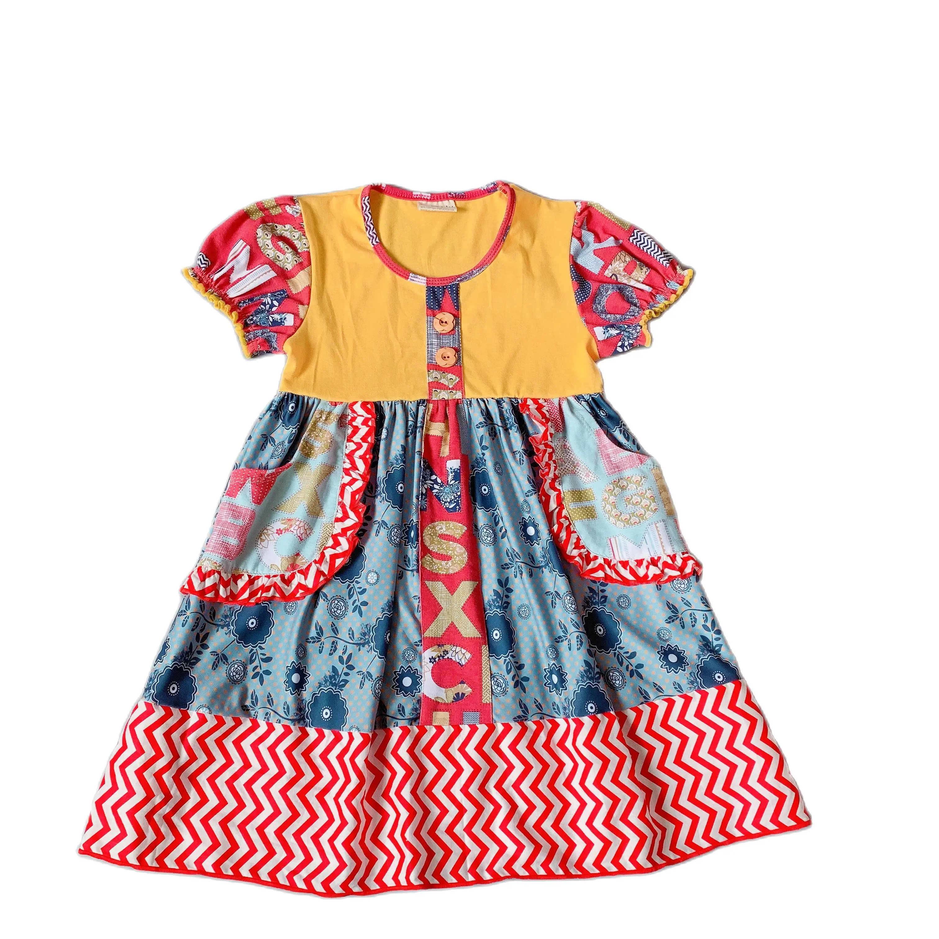 Весенне-осеннее платье для девочек Хлопковое с цветочным узором и оборками