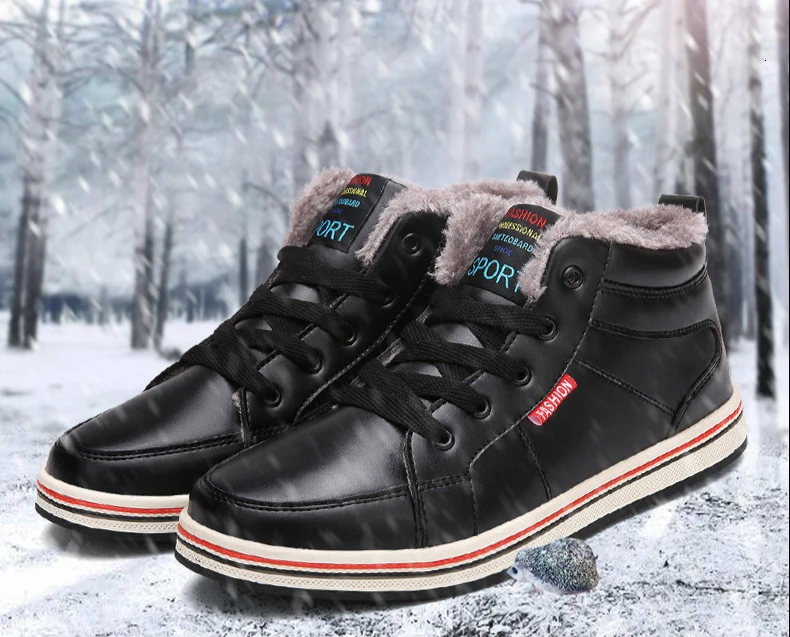 Mens Winter Shoes Waterproof Big Size 39-48 Fur Warm Sports Shoes Lace-up Non-slip Outdoor Sneakers Comfortable Gym Trainer Flat
