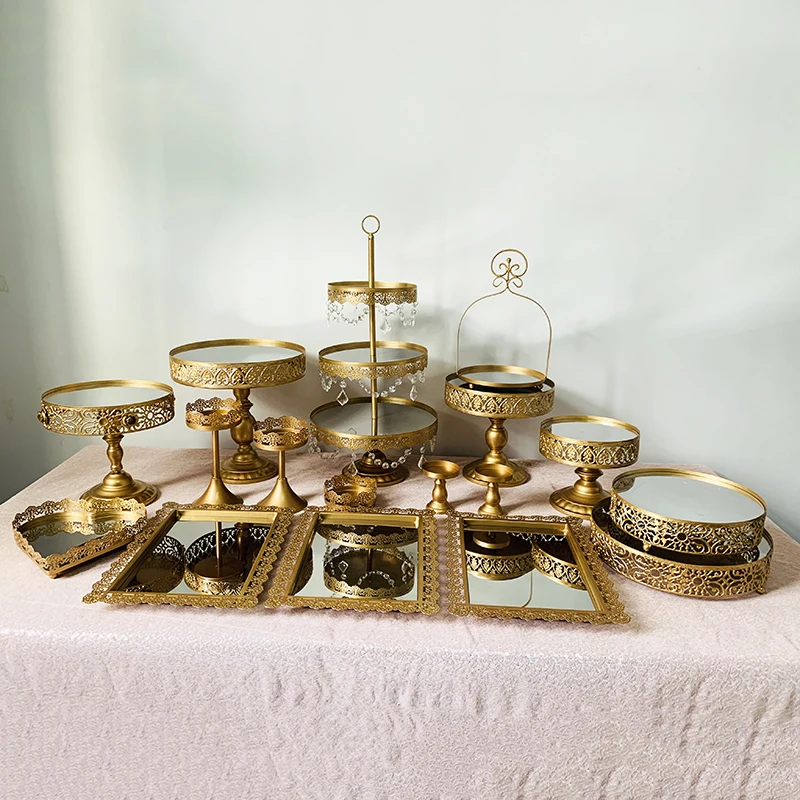17pcs in set Подставка для торта, круглая подставка для кекса, металлическая подставка для десерта, Золотая - Цвет: 17pcs in set