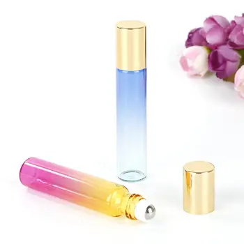 

5pcs 10ml Gradient Color Glass Essential Oil Bottle Portable Travel Perfume Glass Container Roller Ball Travel Use Necessaries