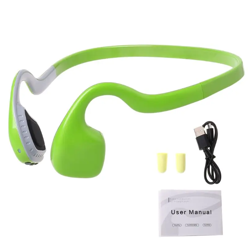 Зеленый Спортивные наушники Bone Conduction Bluetooth 5,0, беспроводные наушники с микрофоном - Цвет: Зеленый