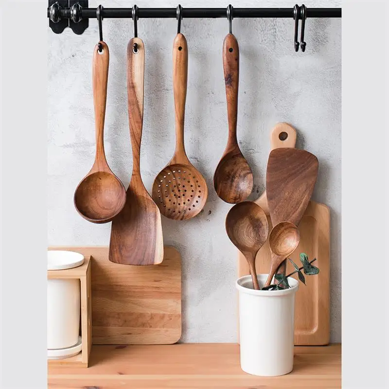 

Kitchen Cooking Utensils Set Japanese Style Reusable Heat Scratch Resistant Non-Stick Wooden Utensils Set Soup Spoon Spatula