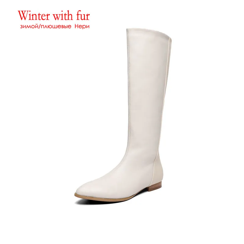 beige white with fur ASUMER/ г. Новые ботинки из натуральной кожи высокого качества Повседневная обувь высокие сапоги до колена на плоской подошве женская обувь осенне-зимние ботинки - Цвет: beige white with fur
