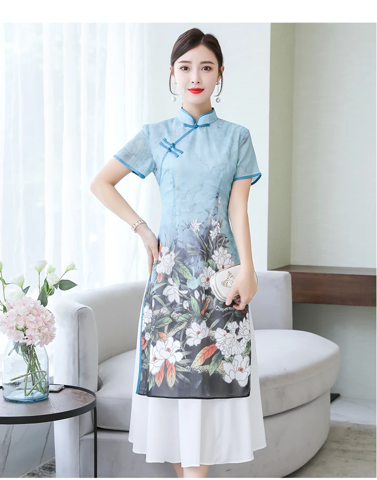 

Short sleeve Ao Dai Vietnamese style dresses for ladies