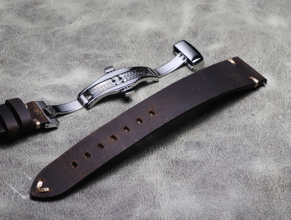 20mm * 16mm Crazy Horse Hide Cowhide thin Watchband Genuine Leather Coffee color Watch Strap Wristband Quick installation Belt