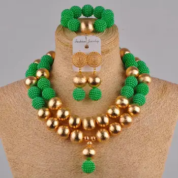 

green african beads jewelry set simulated pearl necklace nigerian wedding jewelry sets for women FZZ42