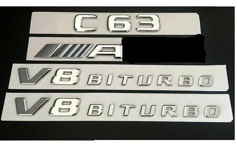 Chrome C63 FOR AMG V8 BITURBO Trunk Fender Badges Emblems for Mercedes W205 | Автомобили и мотоциклы