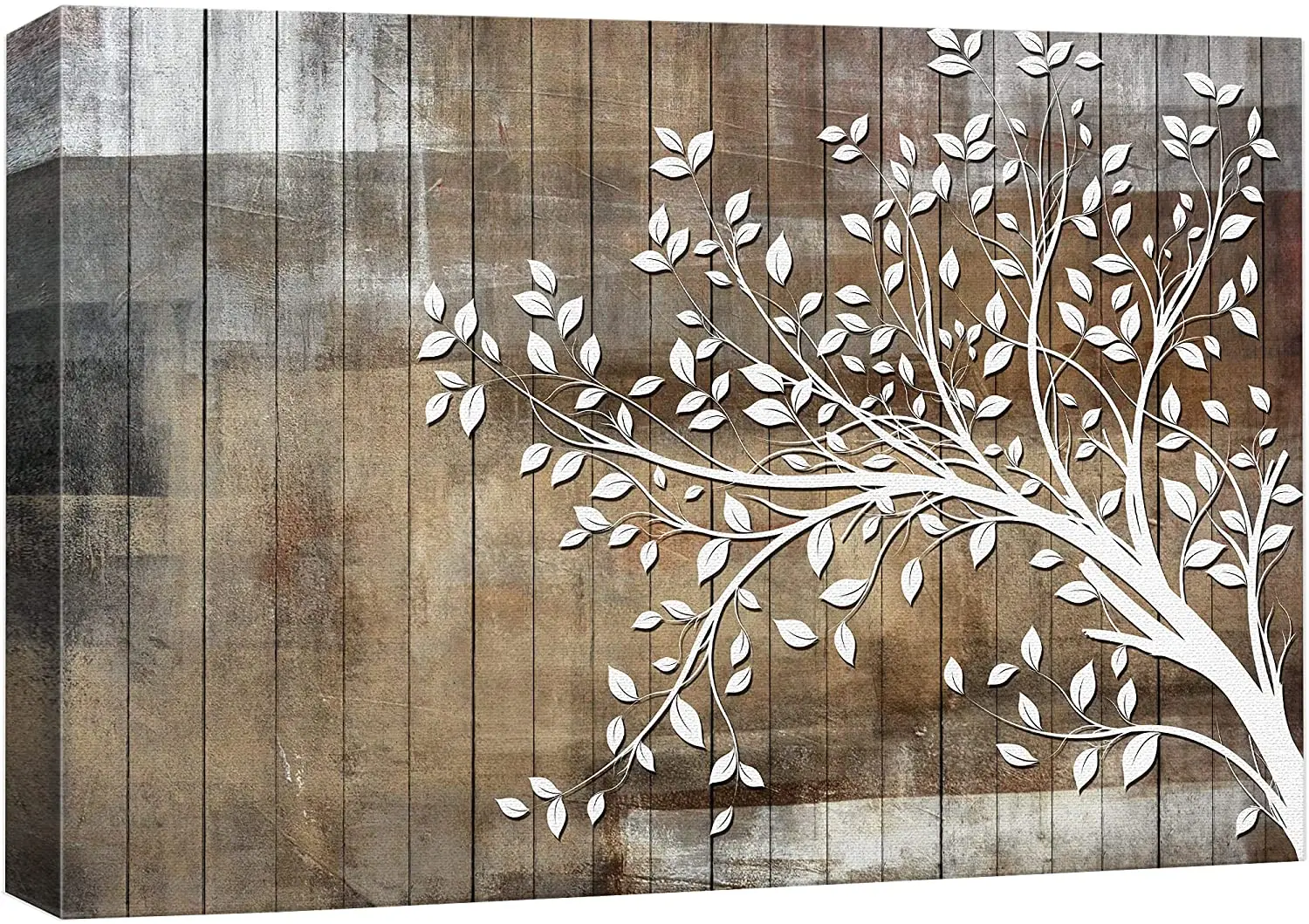 Абстрактное дерево холст стена искусство белые ветки с листьями в деревянном