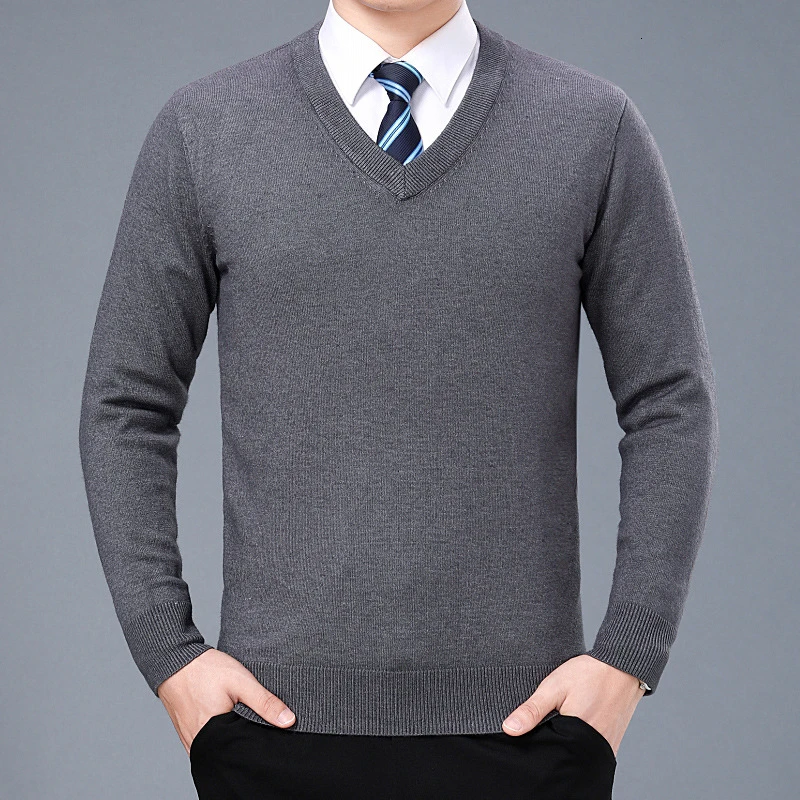 Осень Зима Trui Повседневный Coltrui Effen цвет Trui двойной воротник Slim Fit используется свитера Одежда - Цвет: V collar deep grey