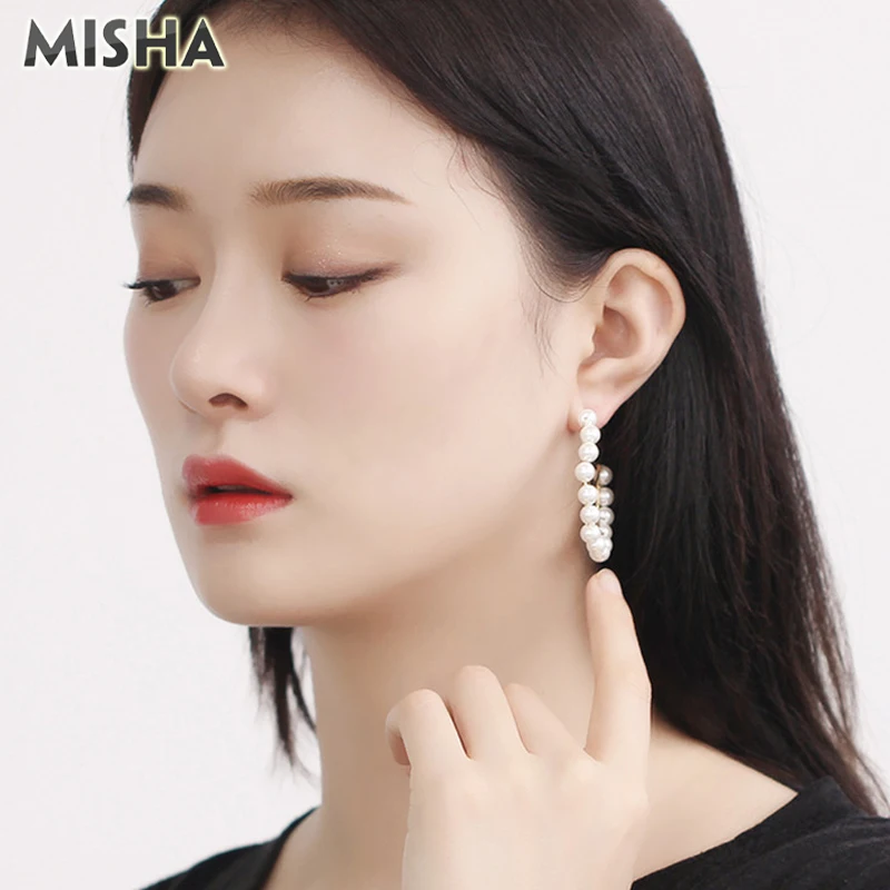 MISHA модные серьги обруча для женщин покрытые жемчугом ручной работы круглые ювелирные серьги для девушек подарки
