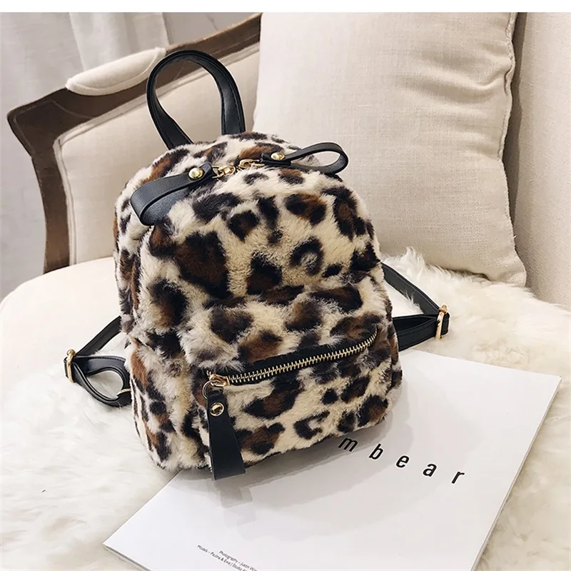 LINYIOU77 Backpacks Women Girl Satchels Sequin Leopard Print School Bags Ladies Backpack Travel Shoulder Bag+Clutch 