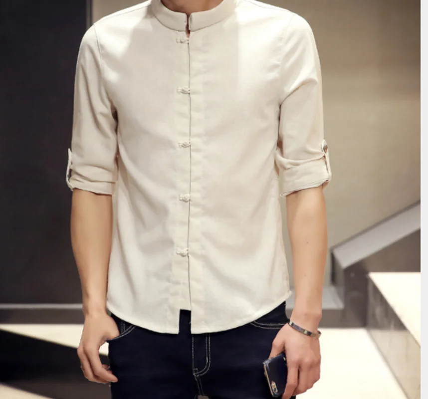 Casual Shirt Full Sleeve Slim Fit Dress Shirt Men Business Easy Care Casual Shirts Stand Regular Solid Shirts Men Dress SA-8