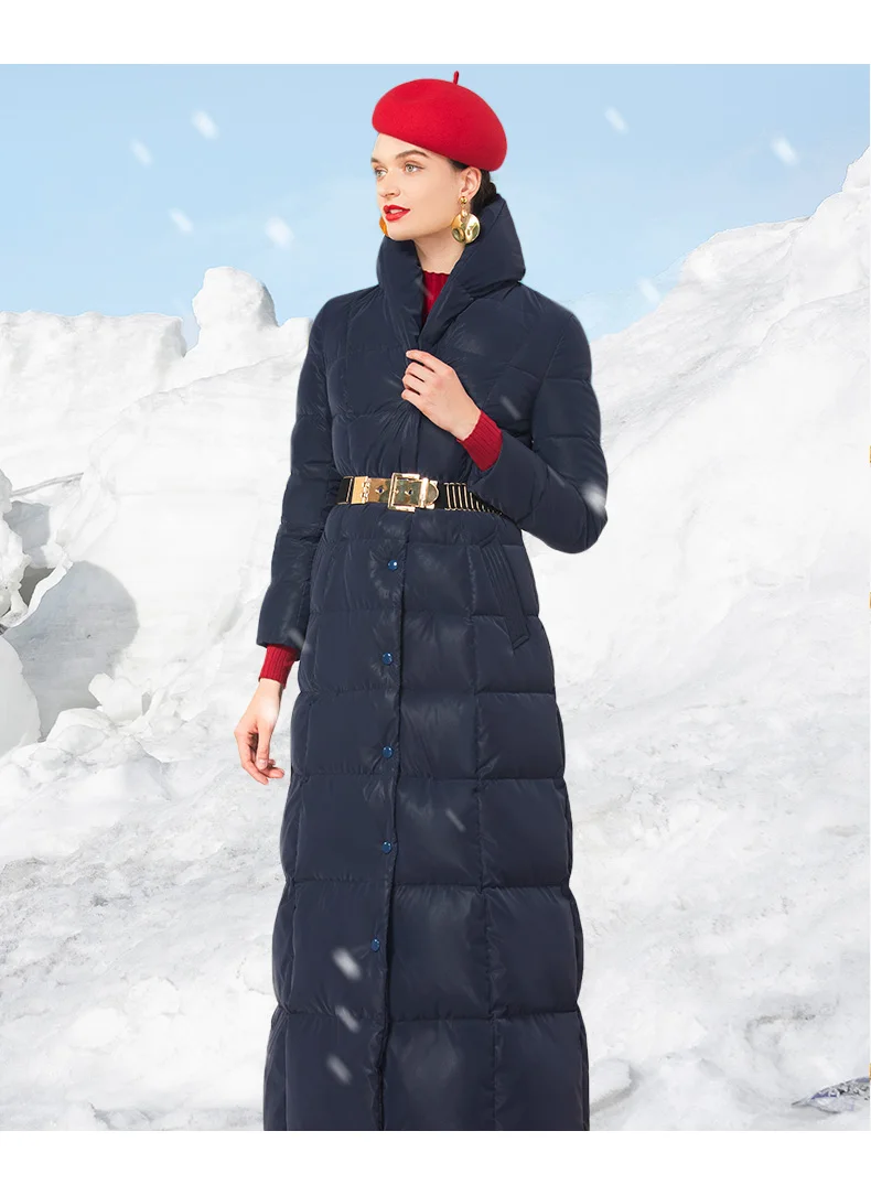 S-4XL, женская зимняя темно-синяя парка размера плюс X, длинная куртка, тонкий приталенный теплый пуховик, пальто, Manteau Femme DZ1158