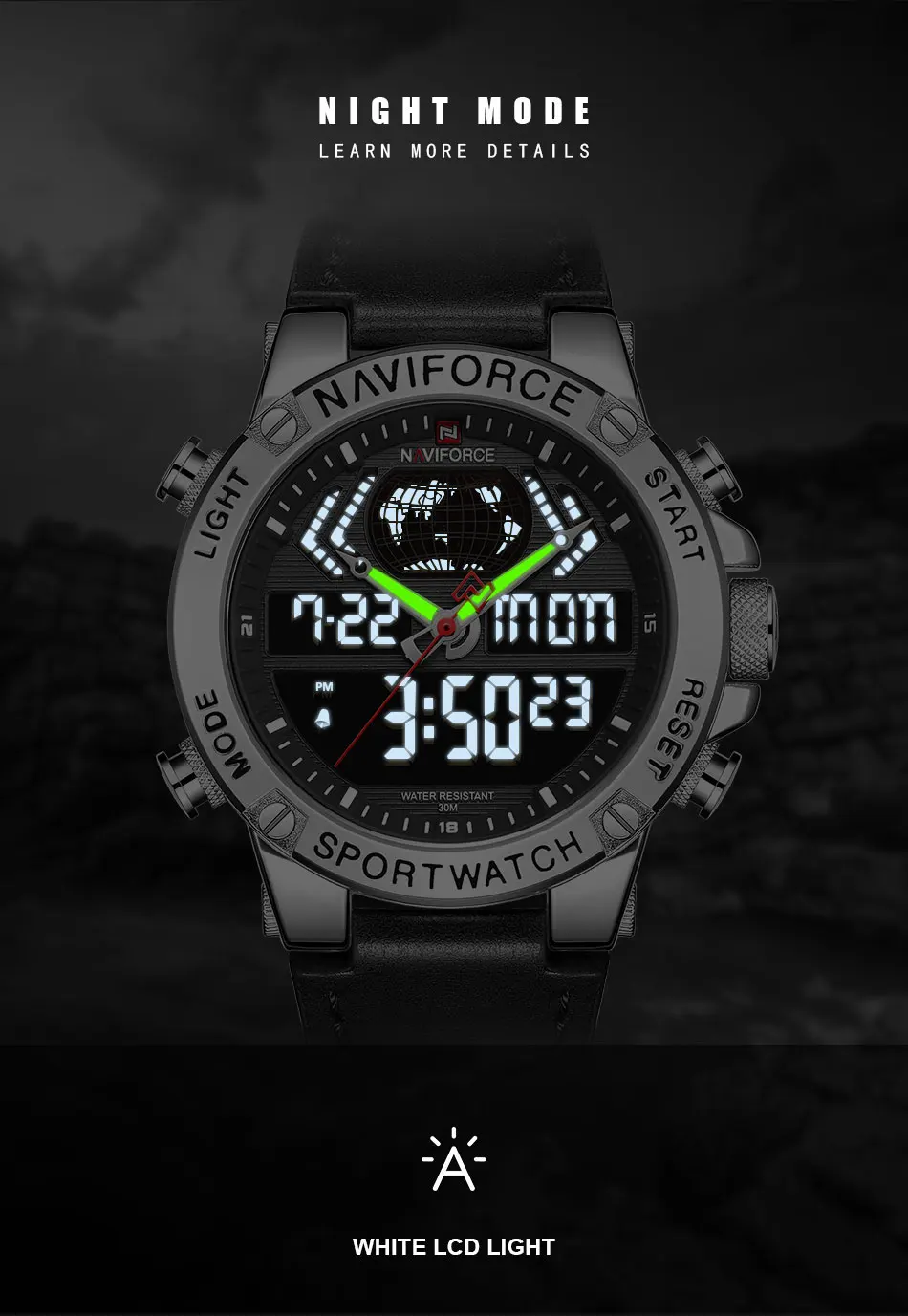 Naviforce Men's Wristwatch Clock Analog Digital Mens Watches Top Brand Luxury Chronograph Waterproof Man Watch Digital