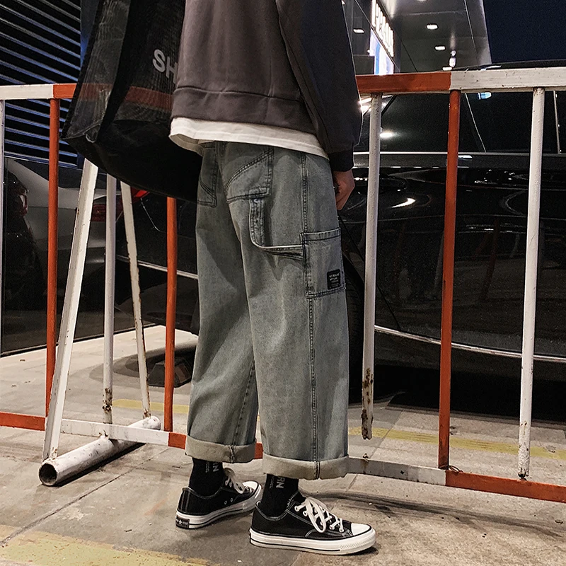 LAPPSTER мужские джинсы с синими лентами прямые шаровары мужская Японская уличная одежда хип-хоп джинсовые мужские свободные брюки Карго повседневные - Цвет: Blue